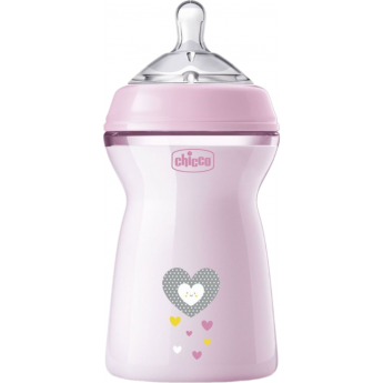 Бутылочка пластиковая CHICCO NATURAL FEELING 330 мл, 6м+ розовая