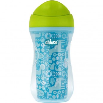 Чашка-поильник CHICCO ACTIVE CUP (носик ободок), 14м+, 266 мл, голубой/орнамент
