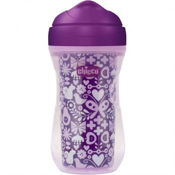 Чашка-поильник CHICCO ACTIVE CUP (носик ободок), 14м+, 266 мл, сиреневый/бабочки