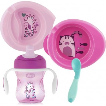 Набор детской посуды CHICCO 6м+, розовый (4 шт) Набор детской посуды CHICCO 6м+, розовый (4 шт)