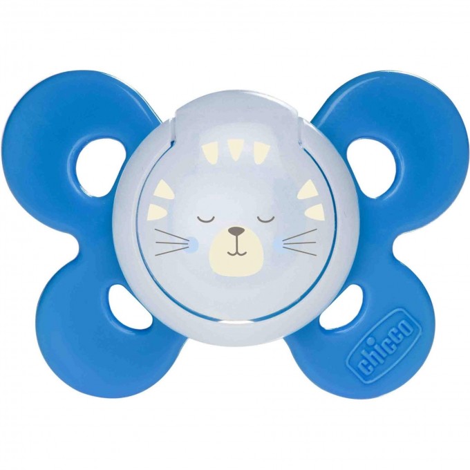 Пустышка силиконовая CHICCO PHYSIO COMFORT 16-36м голубая светящаяся 00074915410000