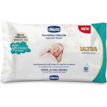Салфетки влажные очищающие CHICCO, 60 шт без клапана, Белый